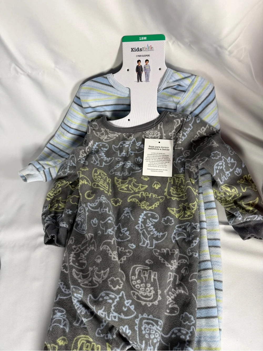Children's Dino Stripe Footless Pajamas - Light Blue & Yellow - 18M